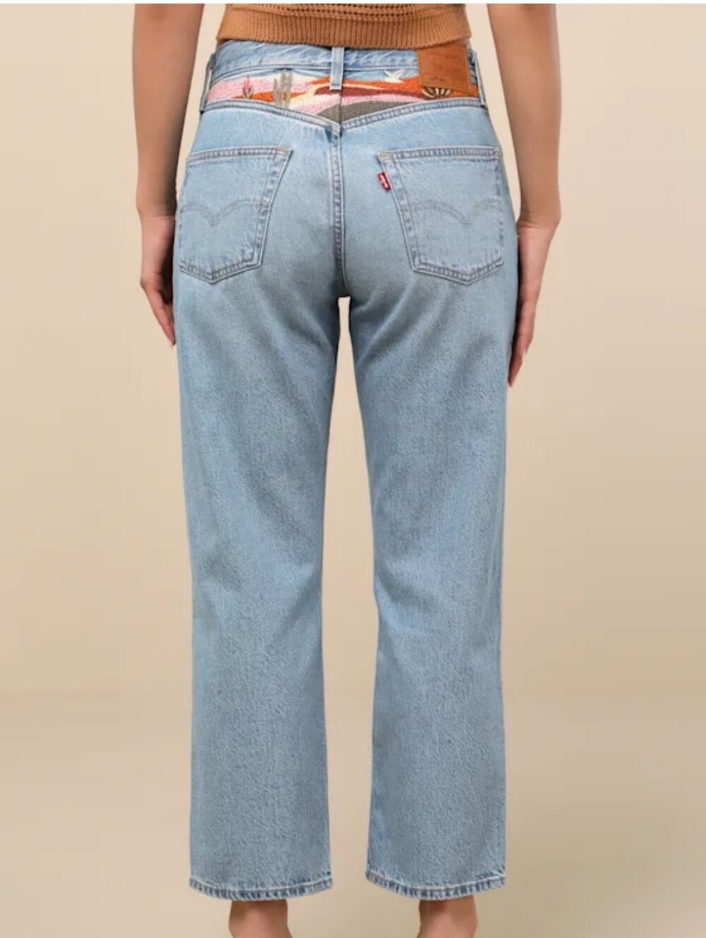 Levi's 501 90's Ankle Light Wash Embroidered Straight Leg Jeans 28 29 Crop